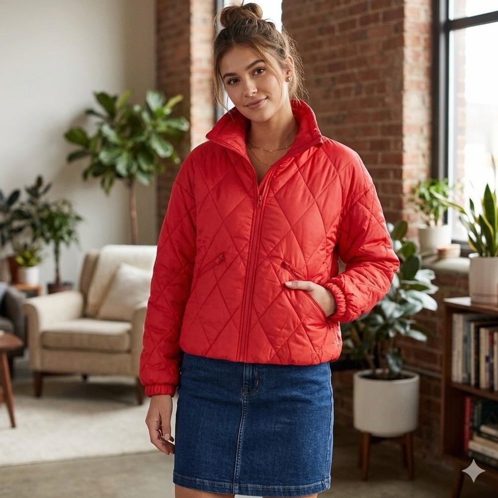 ALL IN MOTION Lightweight Packable Red Quilted Jacket (Size M, L or XXL)